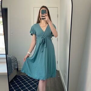 Teal empire waist dress - Midi length - Small - Maternity